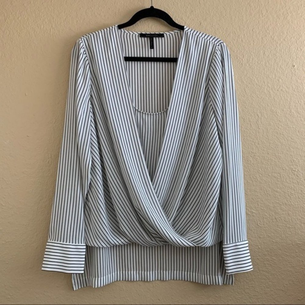 BCBG Max Azria Striped Faux Wrap Optic White Med - Picture 4 of 8